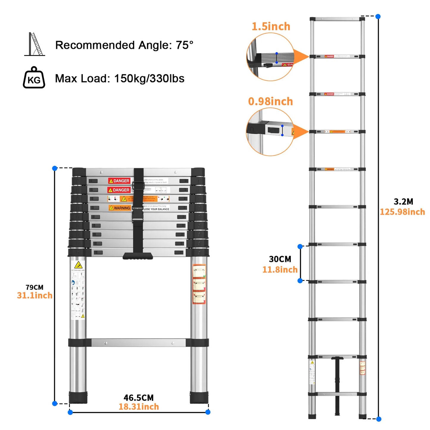 Adjustable Telescopic Ladder for Home & Outdoor Use – 330lb Capacity
