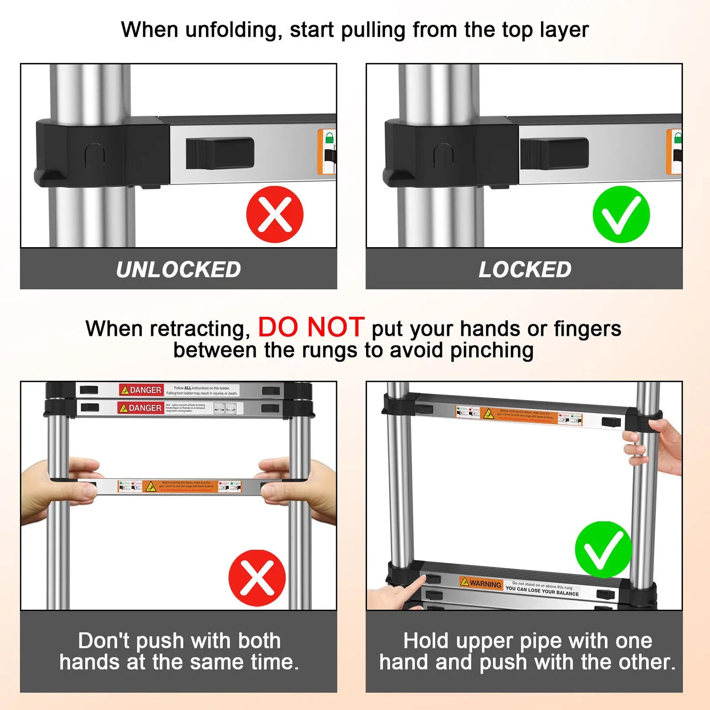 Adjustable Telescopic Ladder for Home & Outdoor Use – 330lb Capacity