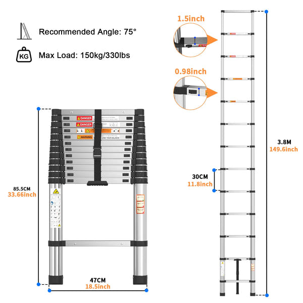 Adjustable Telescopic Ladder for Home & Outdoor Use – 330lb Capacity